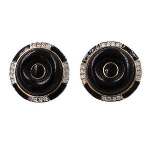 Vintage 1980s Signed Kenneth Lane Deco Style Black Clip Earrings